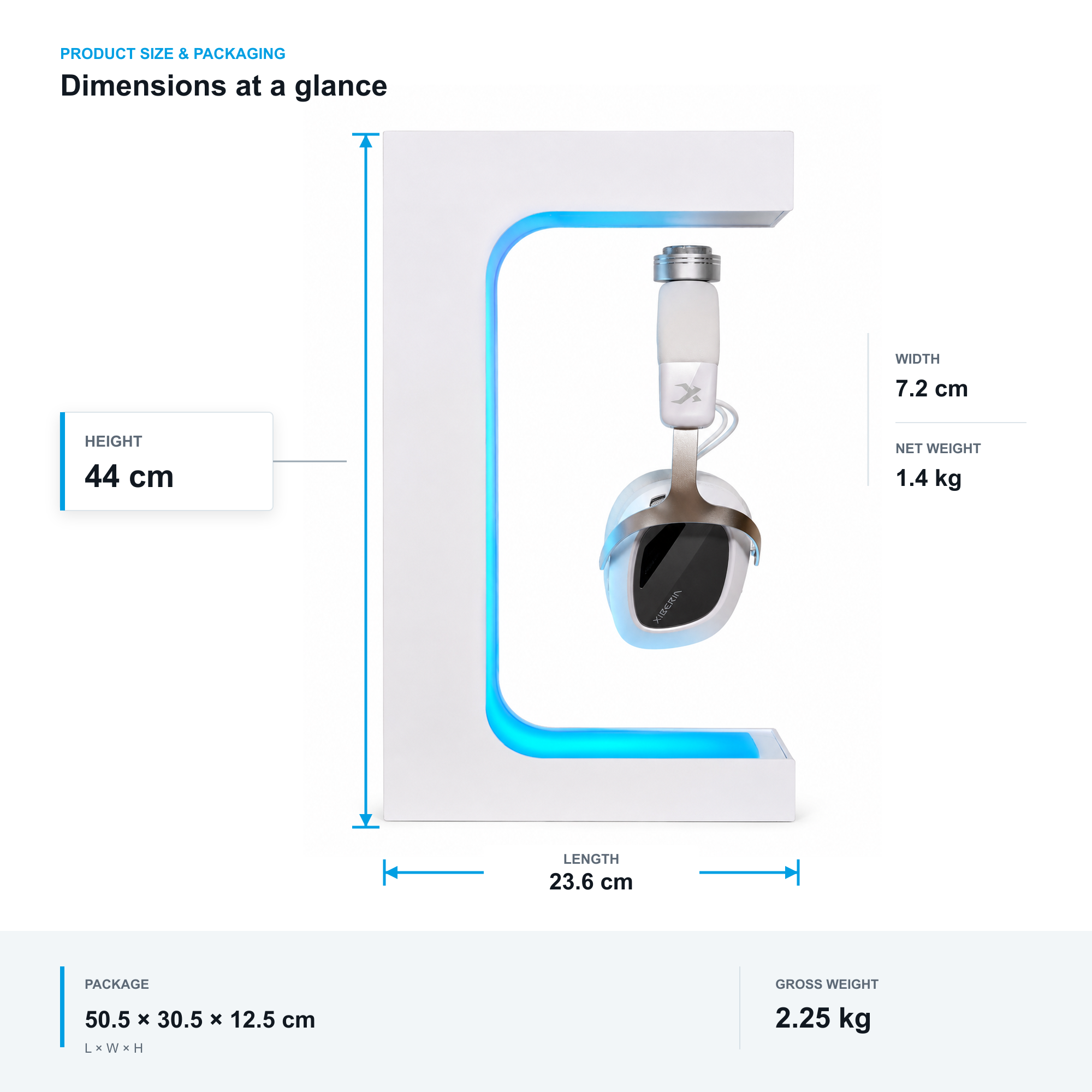 Beacon 01 dimensions, net weight, package size, and gross weight